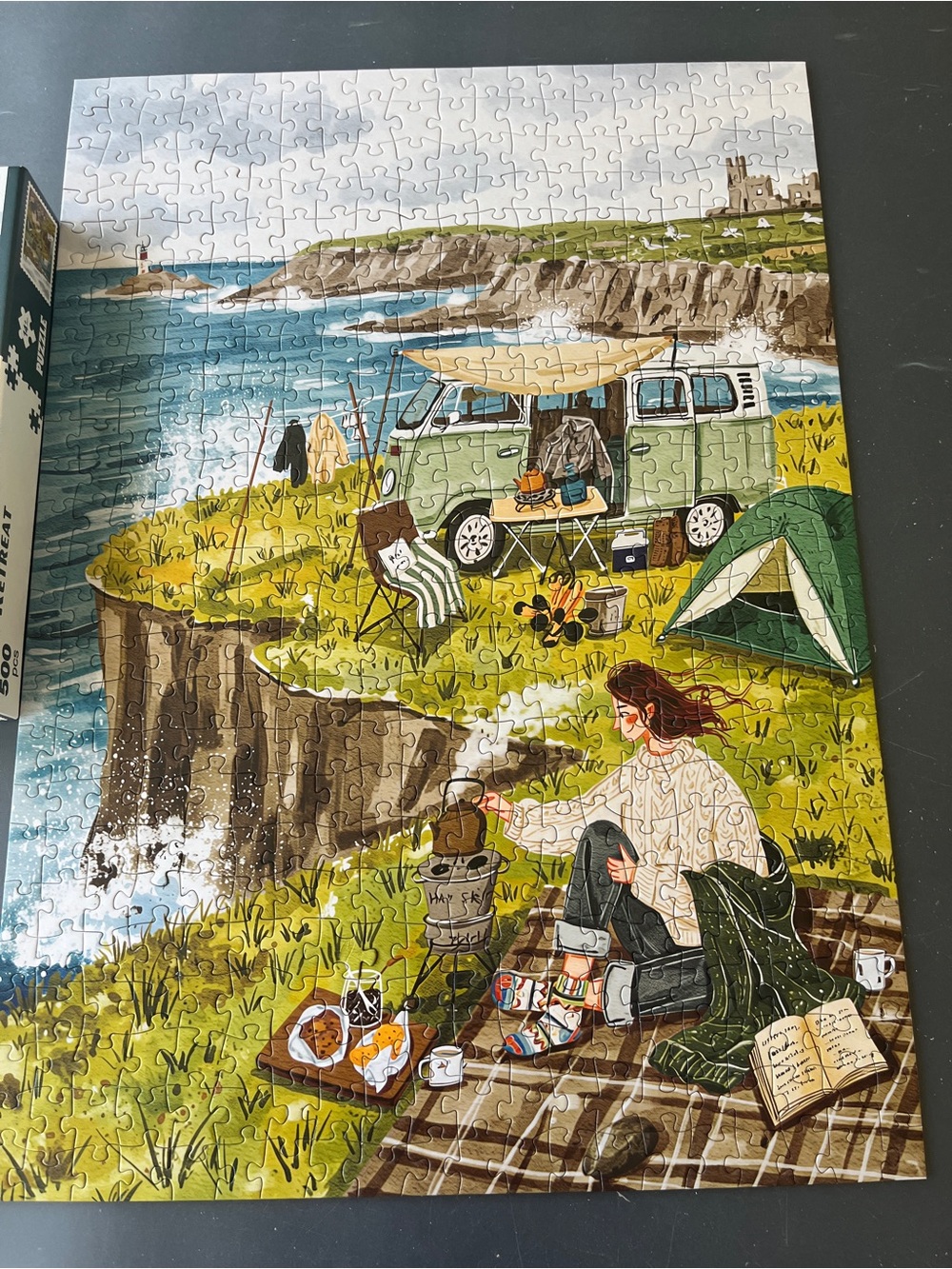 Coastal Camping Puzzle - Green Camper Illustration